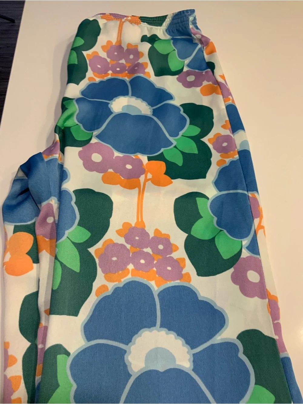 Zara Floral Wide-Leg Pants - Blue, Green & Orange